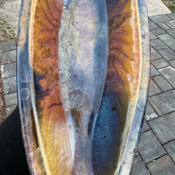 Bill Campbell Flambeaux Crystalline Art Pottery Signed Platter Tray 15”L - Picture 2 of 12